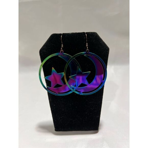 No Brand Jewelry - Iridescent Moon and Star Earrings Fish Hook Studs